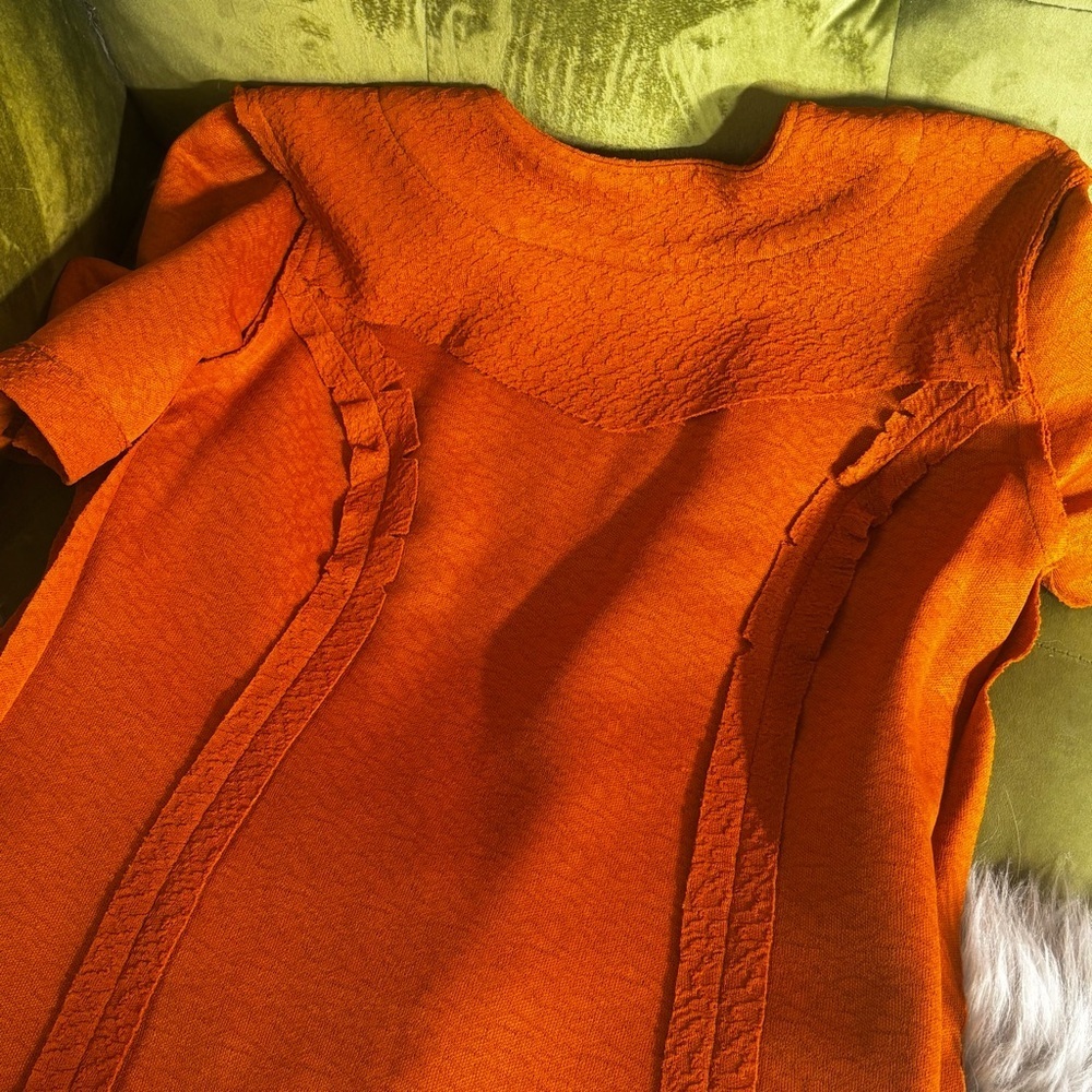 Handmade vintage A-line dress in orange crepe, women’s medium - Picture 7 of 8